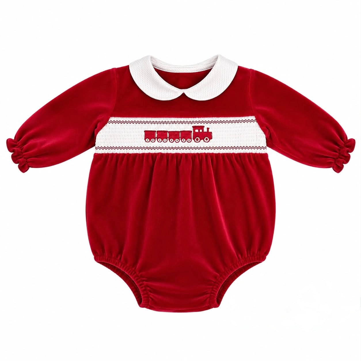 Kleo kids red smocked train romper