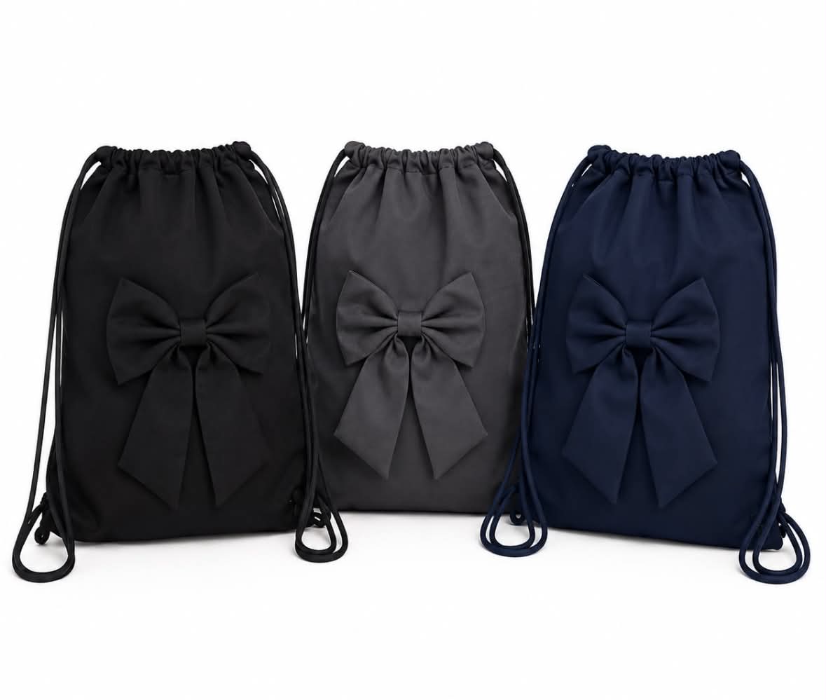 Girls bow school bag  navy/grey /black
