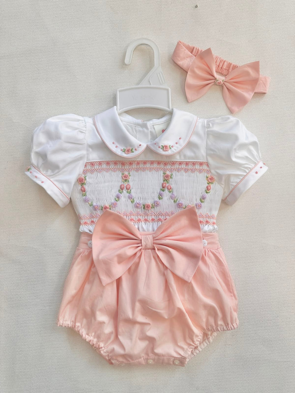 Pre order baby girls peach smocked jam pants set