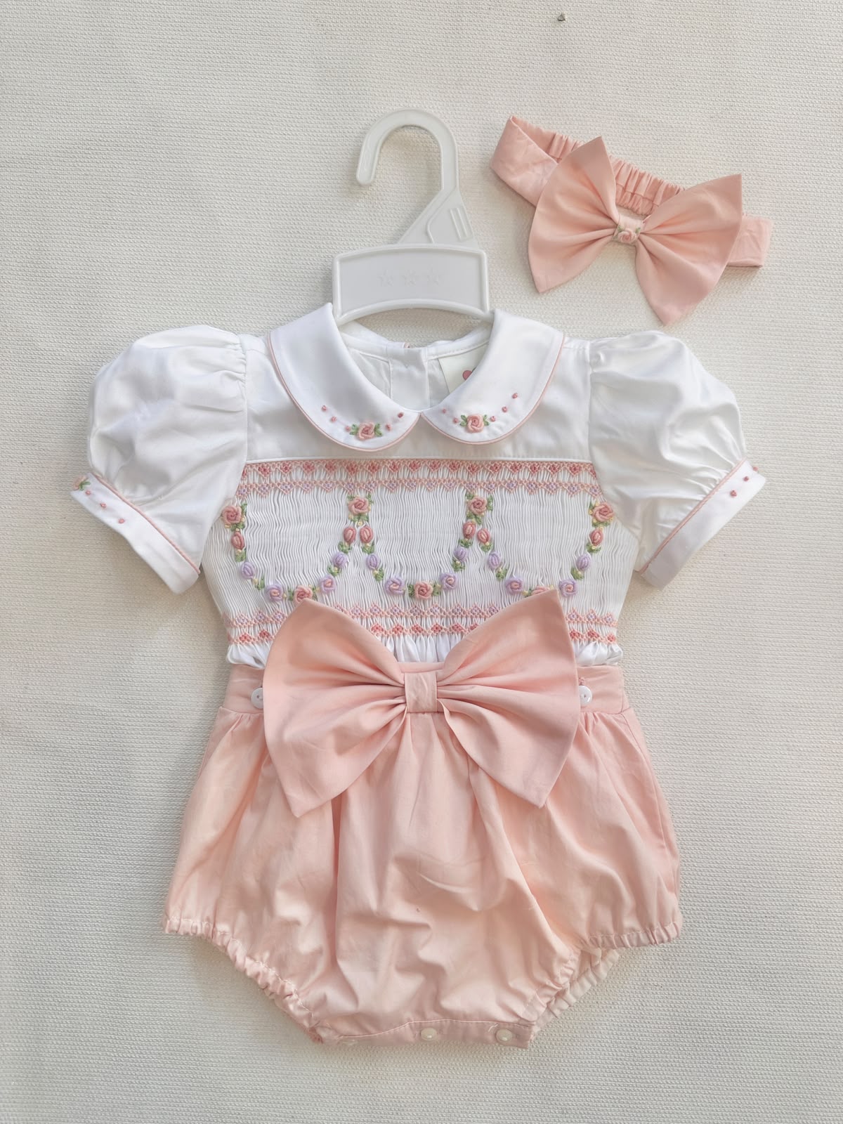 Pre order baby girls peach smocked jam pants set