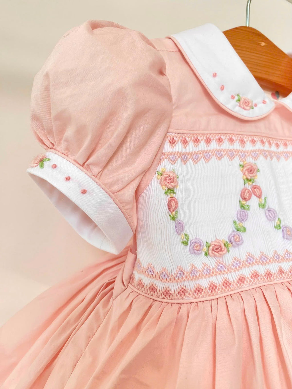 Pre order girls peach smocked dress