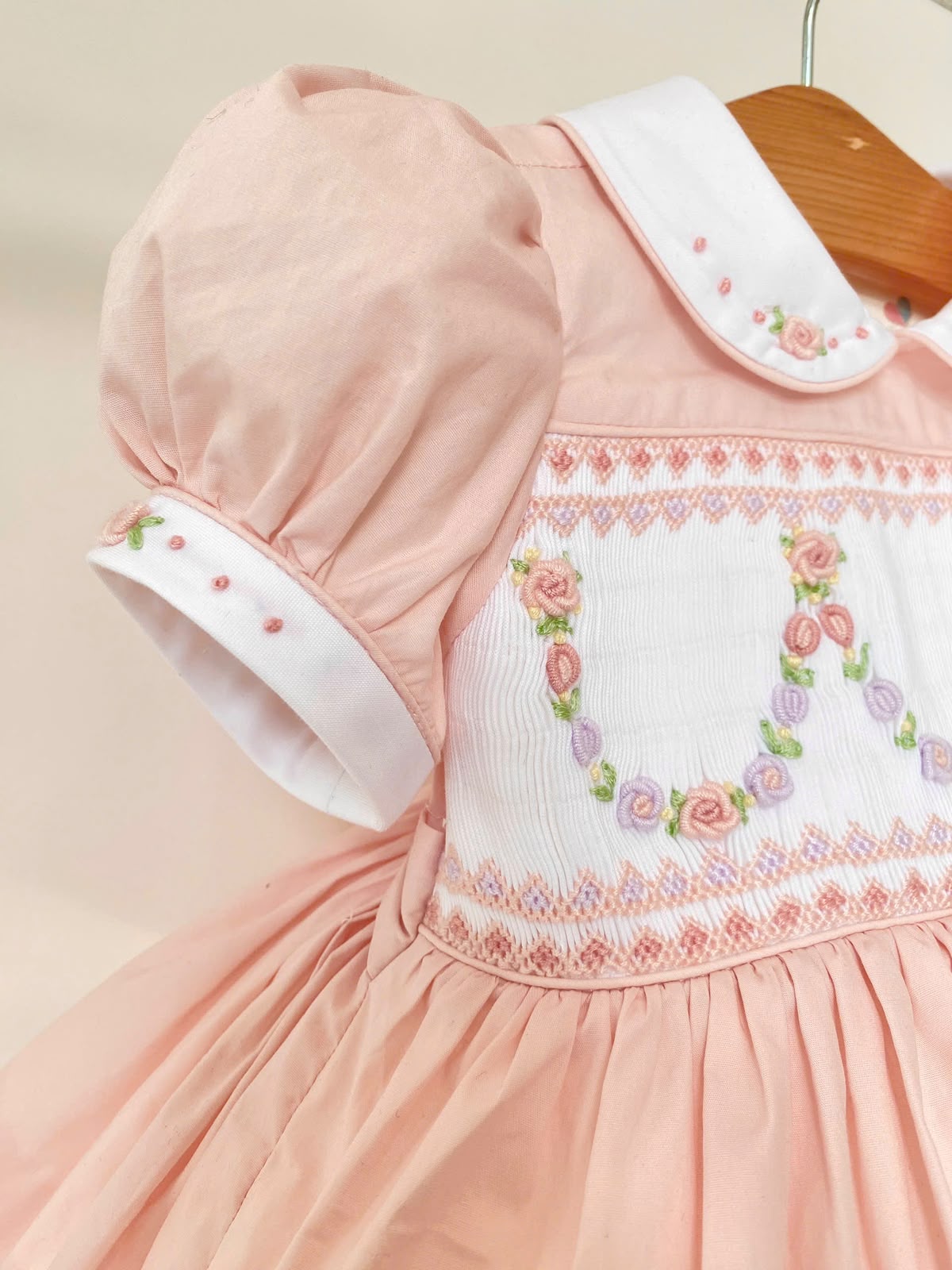 Pre order girls peach smocked dress