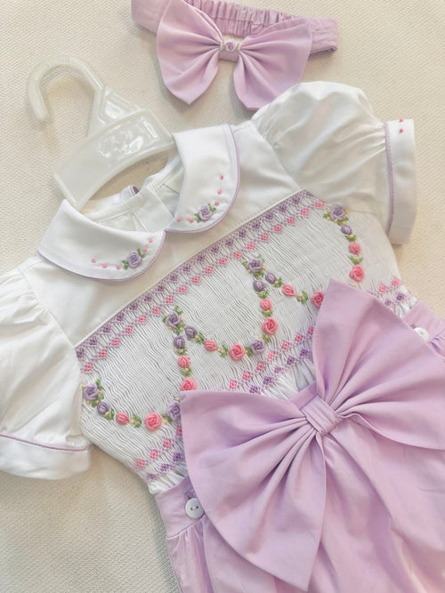 baby girls lilac smocked jam pants set