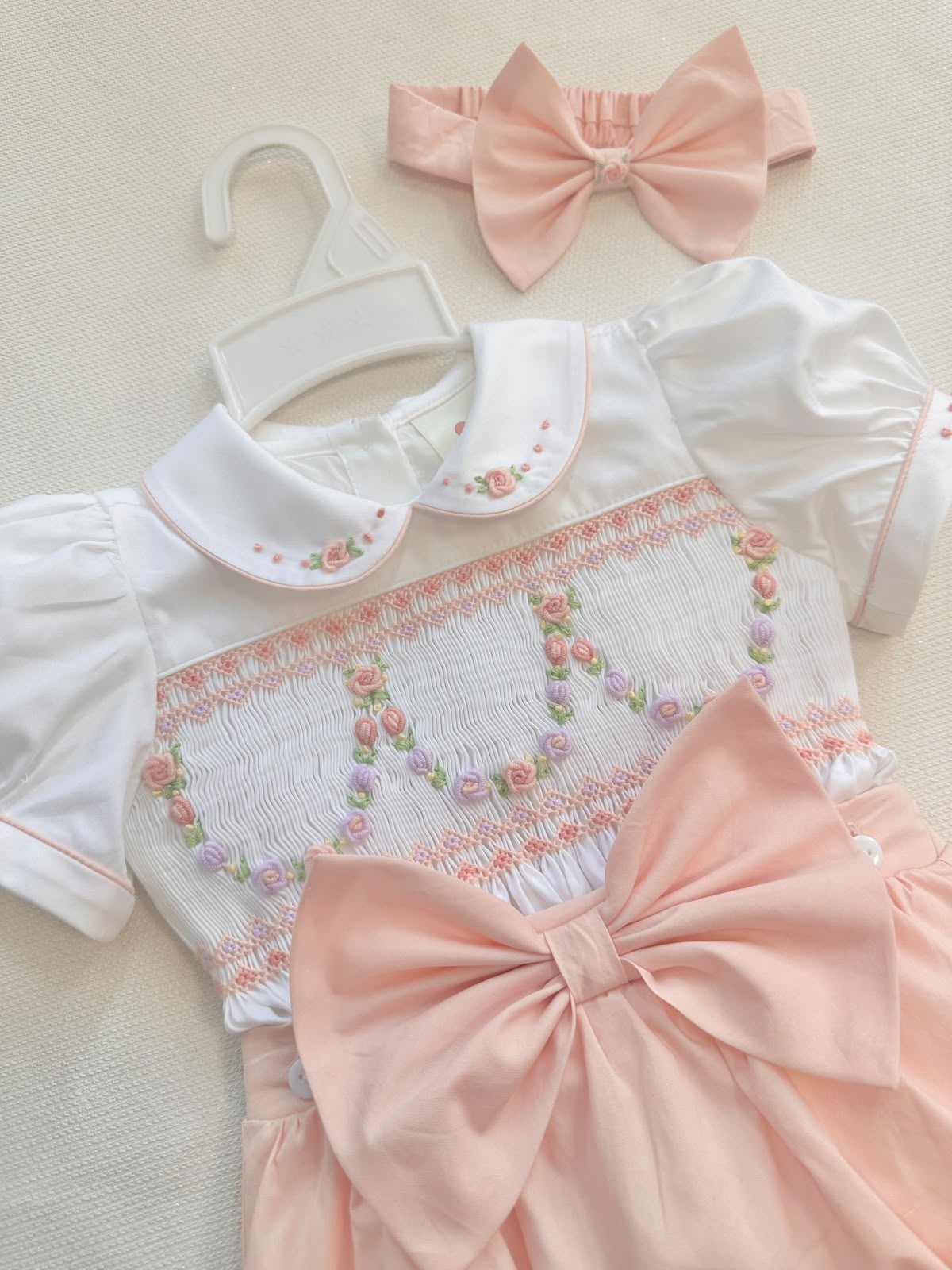 Pre order baby girls peach smocked jam pants set