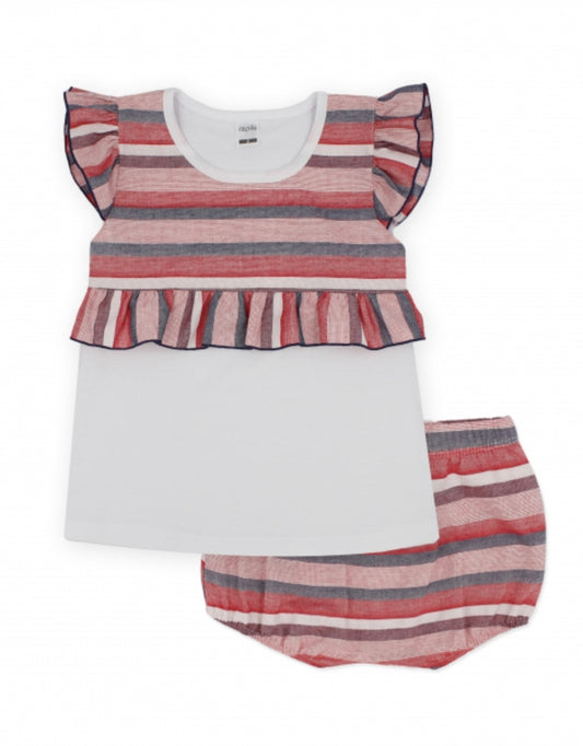 Rapife red , navy & white striped shorts set SS23 4713S23