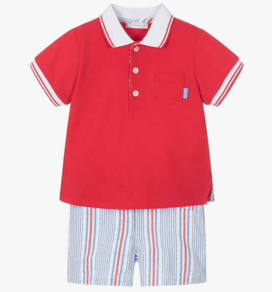 Tutto Piccolo red striped boys cotton shorts set SS23