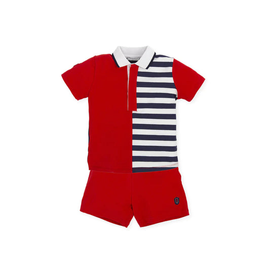Tutto Piccolo 2 piece boys red & navy shorts set SS23 5643S23/R00